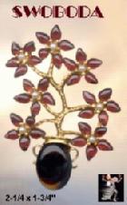 Swoboda, Swoboda jewelry, vintage Swoboda jewelry, Swoboda bonsai tree pin, Swoboda tree pin, Swoboda bonsai tree brooch, Swoboda tree brooch, garnet brooch, pearl brooch, onyx brooch, garnet pin, pearl pin, onyx pin, Swo