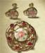 Set - 1950's Guilloche Enamel Roses and Rhinestones