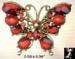 Butterfly Pin: Red Butterfly Pin, Rhinestone Butterfly Pin