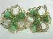 Big Lacy Green Enamel & Rhinestone Flower  Earrings