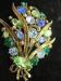 Green & Blue Rhinestone Pretty Floral Bouquet Brooch / Pin