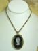 Black Big Glass Inverted Carved Cameo Locket Necklace / Pend