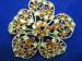 Citrine & Aurora Borealis Rhinestone Gold Tone Flower Brooch