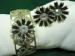 SET Black Enamel & Rhinestone Flower Cuff Bracelet & Earring