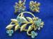 Vintage Dainty Set Blue Rhinestone Flower Brooch / Pin & Ear