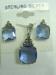 Blue Crystal/Marcasite Silver Pendant/Pierced Earrings