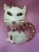 Adorable White Enamel Kitty Pin/Brooch w/Pink Crystals