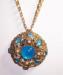 Blue Rhinestone and Enamel Filigree Brooch
