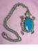 Big Faux Turquoise & Silver Tone Turtle Pendant/Necklace