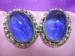 Blue Cabochon Signed Whiting & Davis Silver Tone Earrings