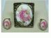 Rose Ceramic & Antiqued Gold Tone Set Brooch/Pin & Earrings