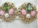 Sarah Coventry Gold Tone Faux Pearl & Pink/ Green Rhinestone