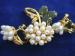Dainty Fresh Water Pearls-Jade Flower Set Brooch & Earrings