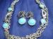 Dainty Faux Turquoise & Silver Tone Chain Necklace & Earring
