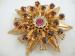 Faux Garnet Colored Rhinestones & Pink Copper Flower Brooch/