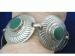 Chunky Faux Jade & Silver Tone Bracelet Mexican Style
