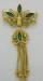 Green Enamel & Rhinestone Articulated Brooch/Pin w/Chain