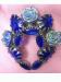 Vintage Blue & Iridescent Molded Flowers Silver Tone Brooch