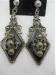 Pierced Post Earrings Black Stones & Antiqued Silver Tone