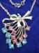 Vintage Blue/Pink Rhinestone Flower Bouquet Necklace/Pendant