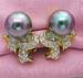 Faux Black Pearl & Rhinestone Earrings Signed Joan Rivers