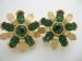 Emerald Green Rhinestone & Gold Tone Signed Trifari Earrings