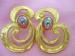 Big Gold Tone Post Earrings Glowing Cabochons