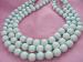 Signed Trifari 3 Strand White & Turquoise Bead Necklace