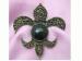 Antiqued Gold Tone & Black Fleur-de-Lis Brooch/Pin